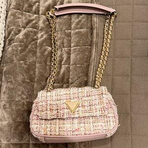 Guess Blush Tweed Chain Shoulder Bag